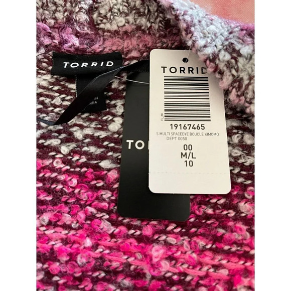 Torrid M/L Maroon-Pink Open Front Chain-Link Knit Pockets 3/4 Sleeve Cardigan - Picture 6 of 6
